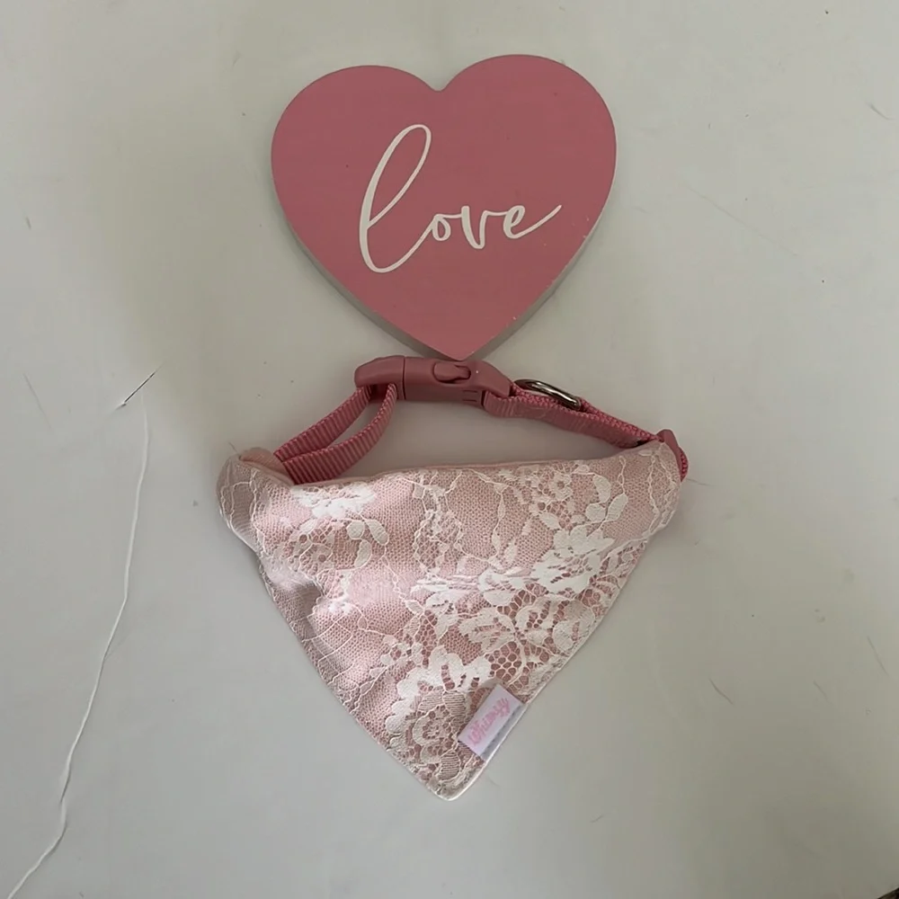 Whimsey Pink Lace Dog Bandanna With Adjustable Collar